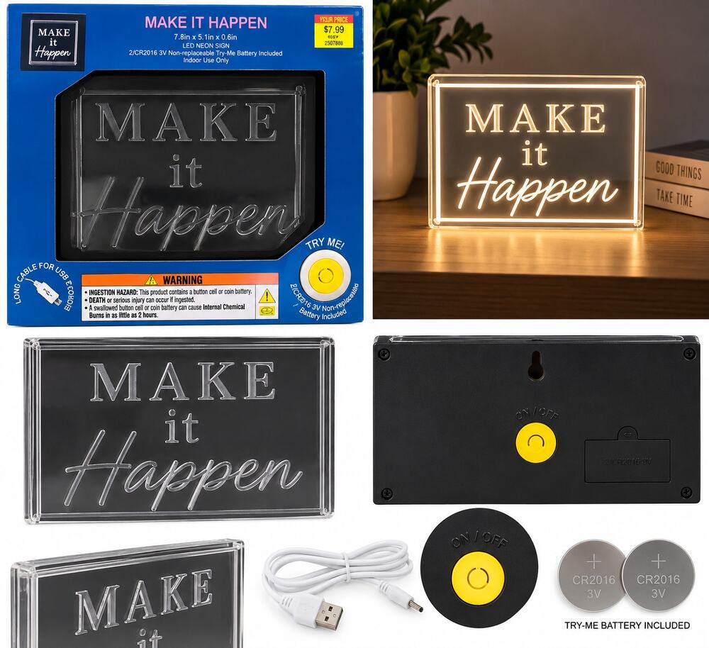 Make It Happen LED Neon Sign – Light-Up Motivational Desk & Wall Décor